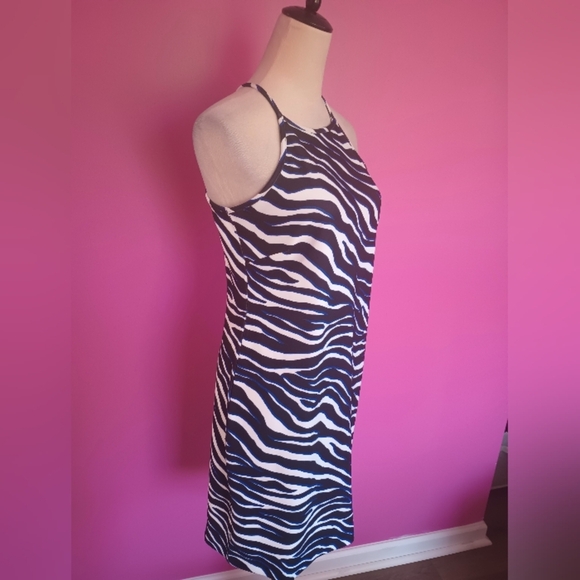 Boston Proper Ladies Blue Tinted Zebra Print Mini Cocktail Dress (Size Small) - Picture 5 of 11